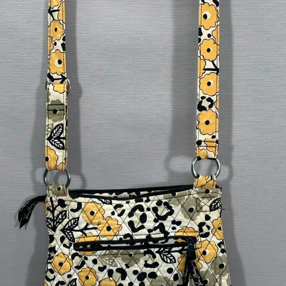 Vera Bradley Go Wild Crossbody Bag Adjustable Strap Zip and Open Pockets Yellow